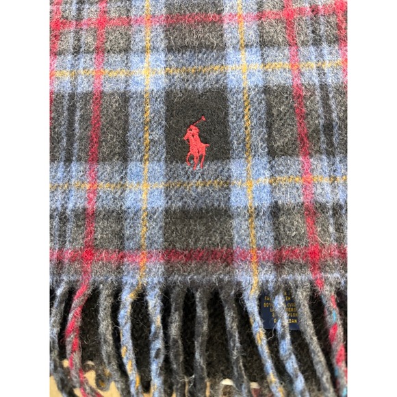 Polo Ralph Lauren Mens Plaid Wool Blend Scarf Made In Italy - Picture 6 of 6